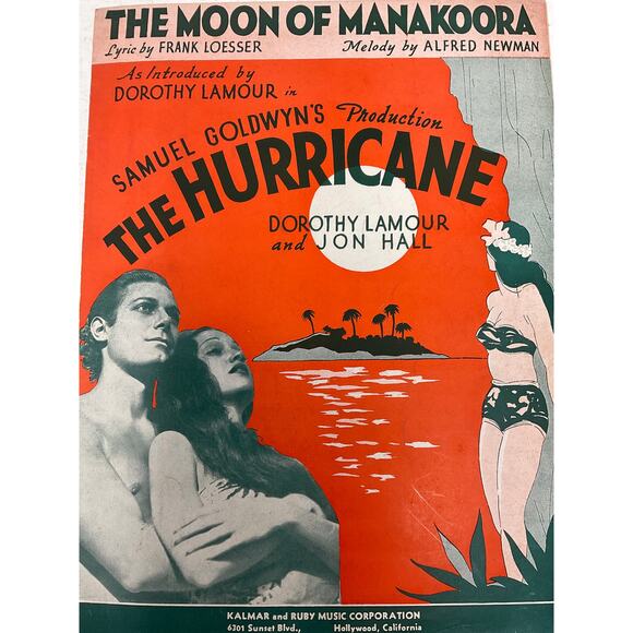 The Moon of Manakoora Sheet Music The Hurricane Newman Loesser Dorothy Lamour - Picture 2 of 5